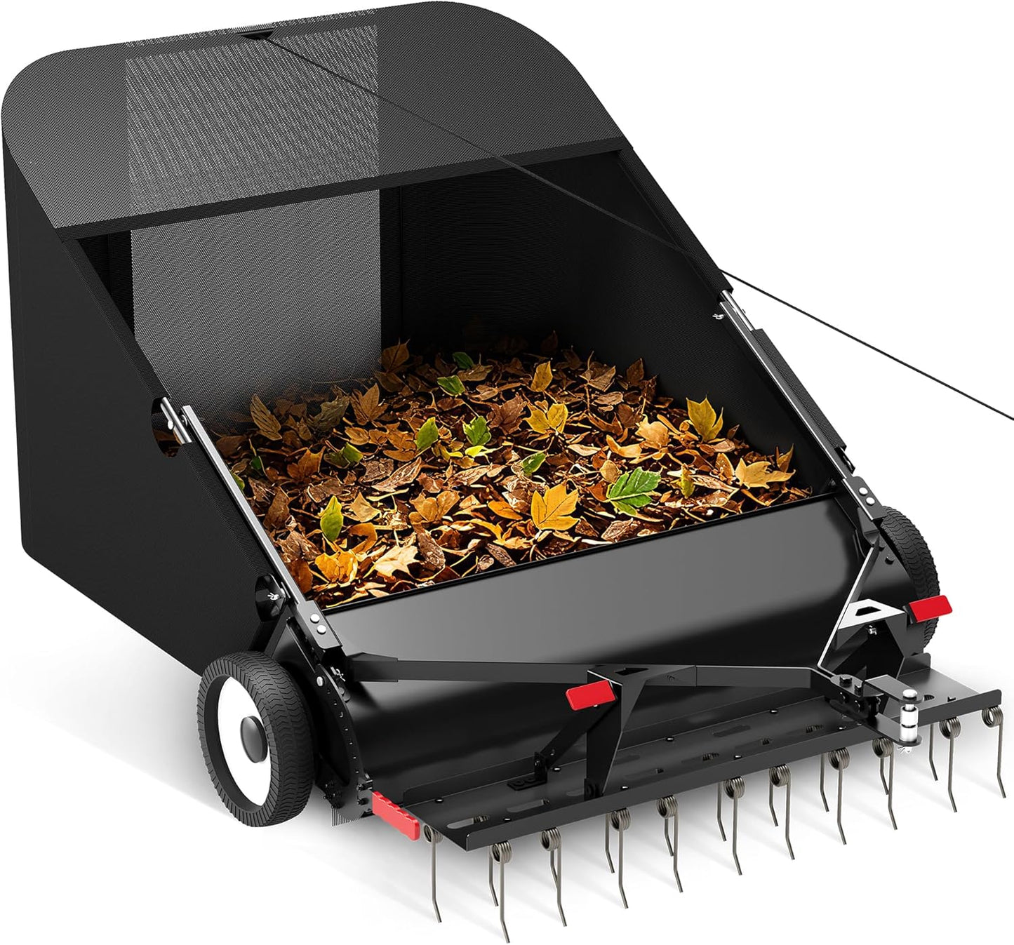 Suchtale 42" Tow Behind Lawn Sweeper with Dethatcher – 21 Cu. Ft. Leaf Collector with Adjustable Sweeping Height, Large Hamper Windscreen for Lawn, Yard, & Artificial Grass, Tractor/Mower Attachments