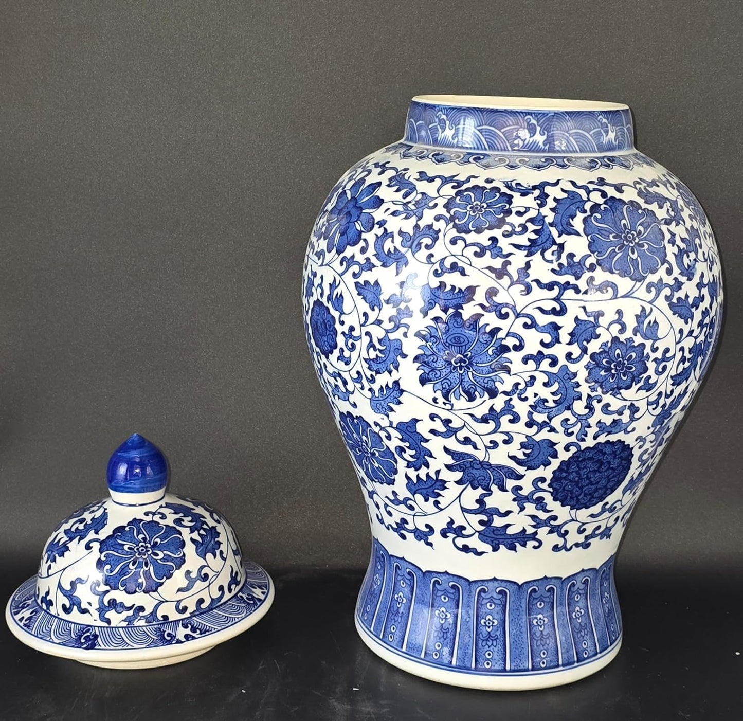 24" Classic Blue and White Floral Porcelain Ceramic Temple Ginger Jar Vase, Large China Qing Style (Blue and White 24-5)