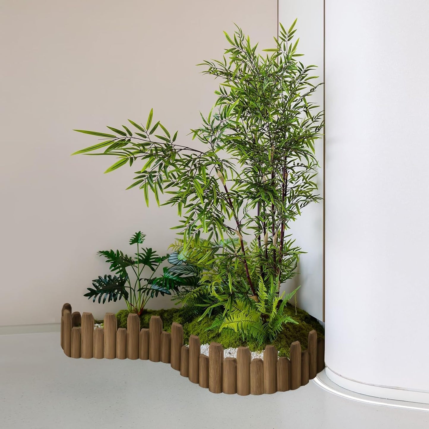 Wood Garden Edging for Landscaping – Staggered Half-Round Wooden Fence Border, Rustic Flower Bed Edging, Natural Pine, 7.9” x 4ft, Outdoor Garden Decor (2 Pack)