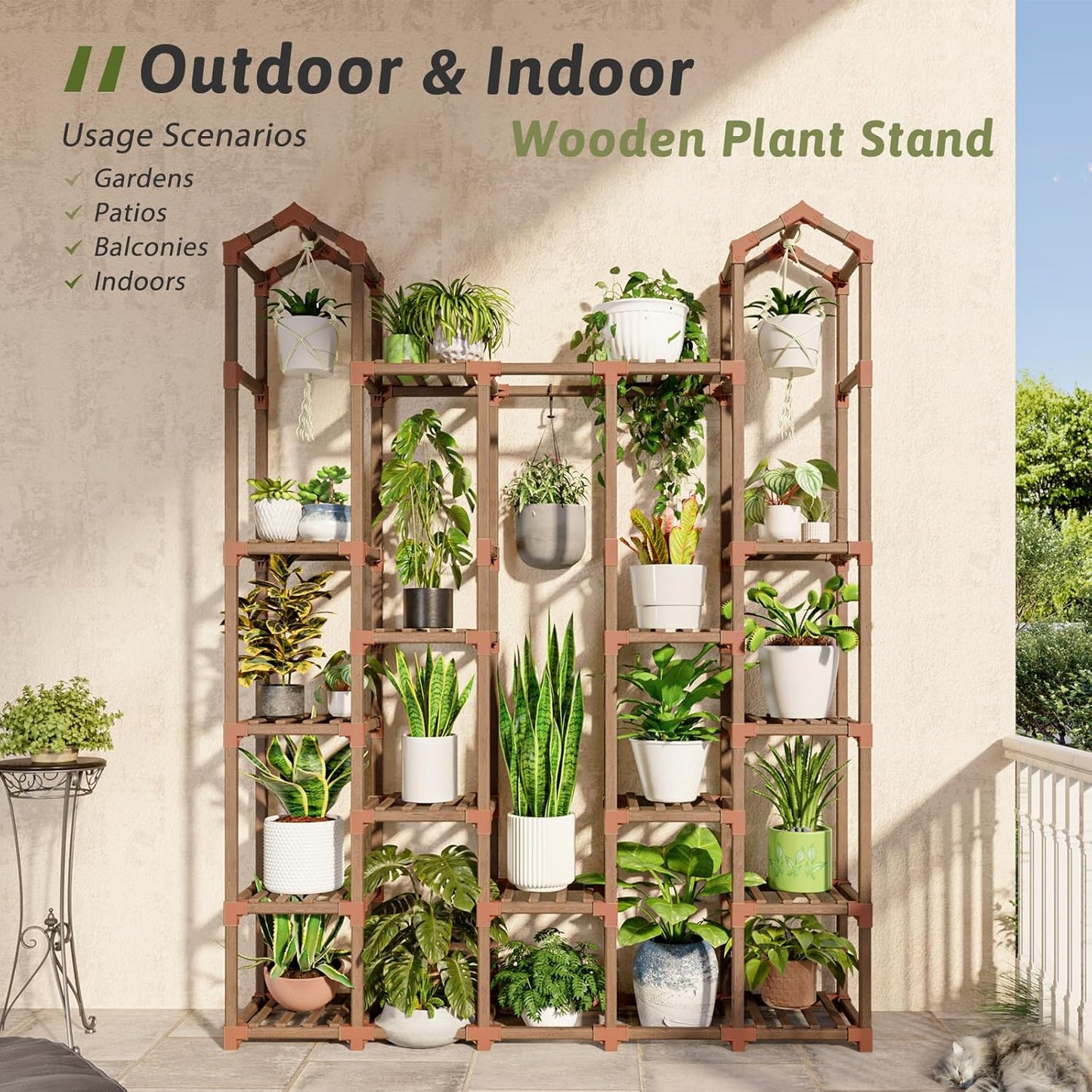Large Plant Stand Indoor Plant Stands Outdoor Tall Plant Shelf for 18-23 Pots Corner Tiered Plants Stands for Multiple Plants Wood Hanging Plants Holder for Garden Balcony Patio Window Porch