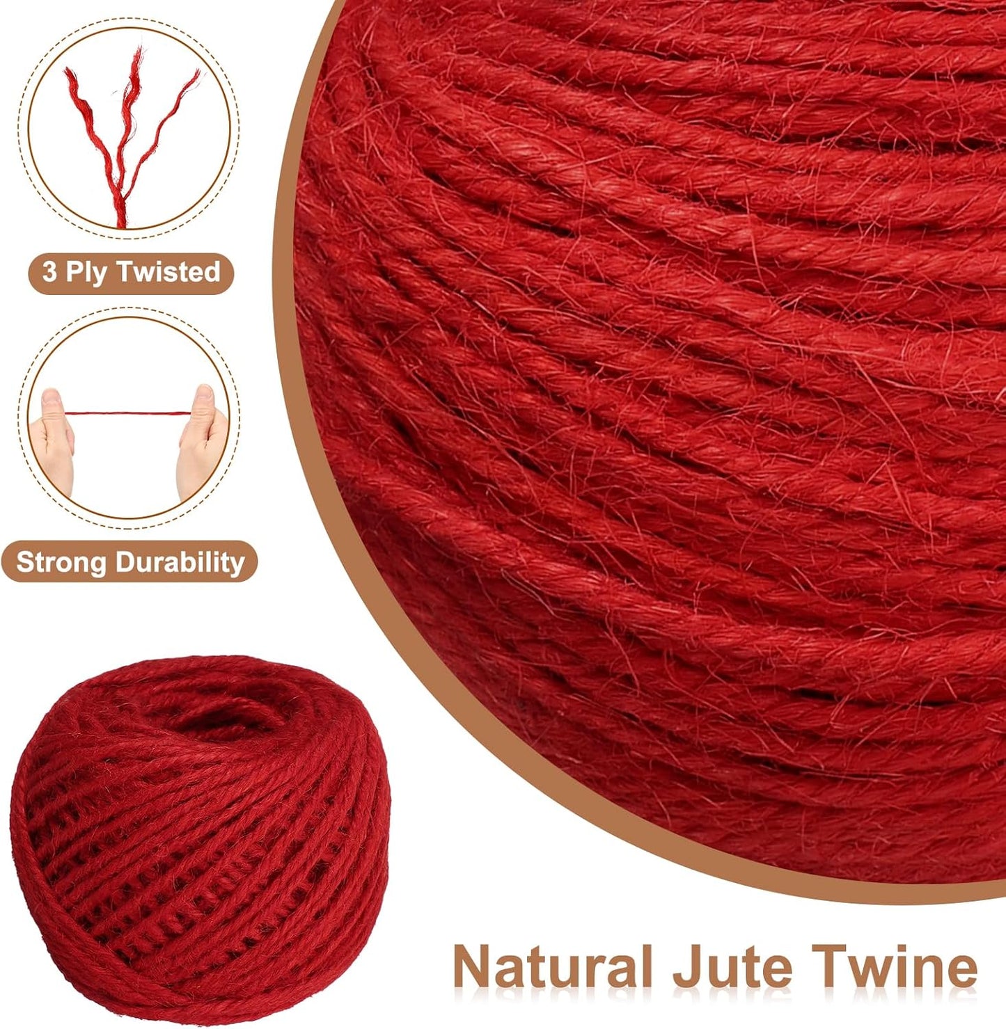 uxcell 164 Feet Natural Jute Twine String,3mm Thin Garden Twine Rope Colored Plant String Cord for DIY Art Crafts Gift Wrapping Decoration Packing Gardening Plant Hanger,Red