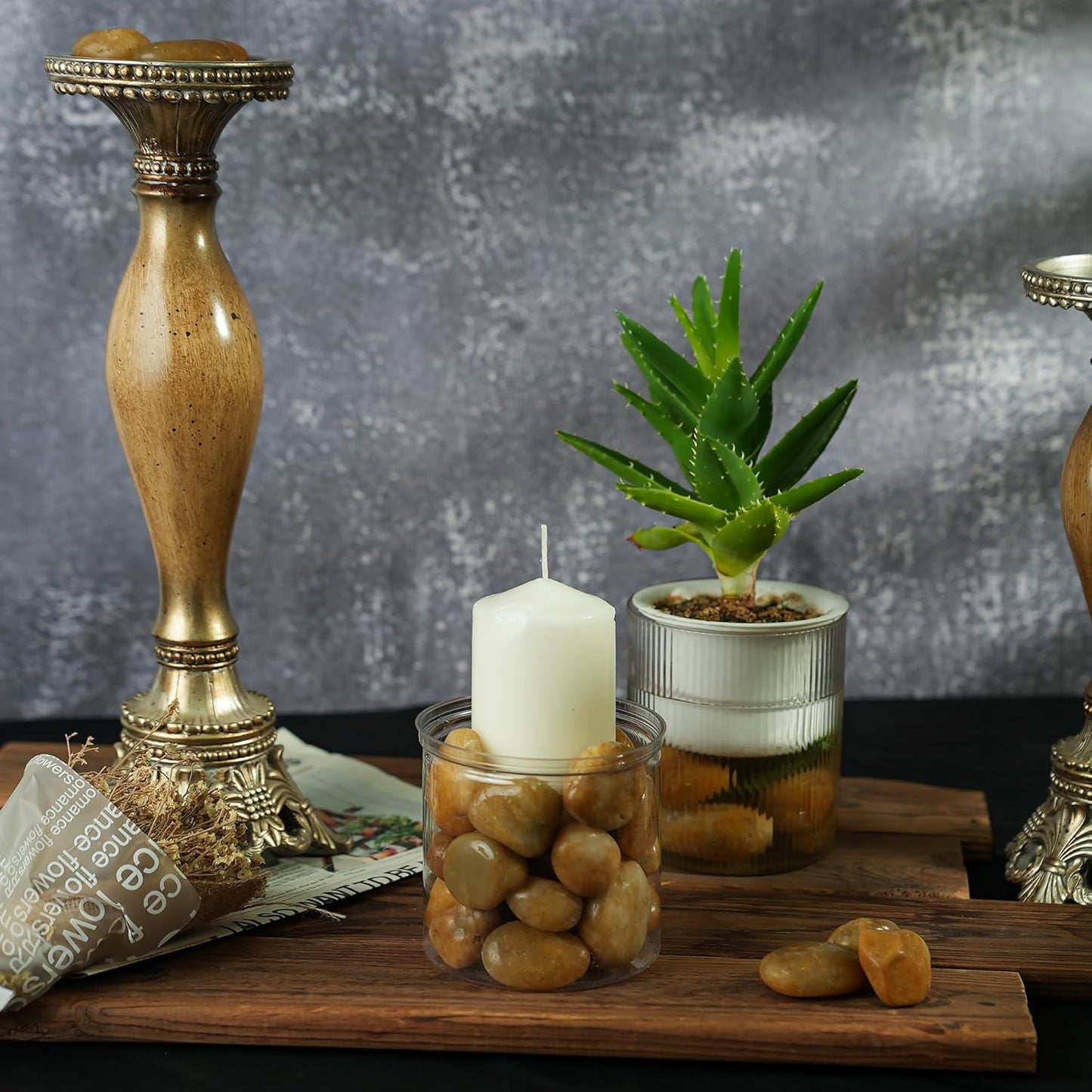 2 LBS River Rocks, StoneCreek, Decorative Garden Stones for Plant Landscaping, Polished Gravel Filler Pebbles for Home Decoration, Vases, Succulents, Flower Beds and Fish Tanks (Pale Yellow, Medium)