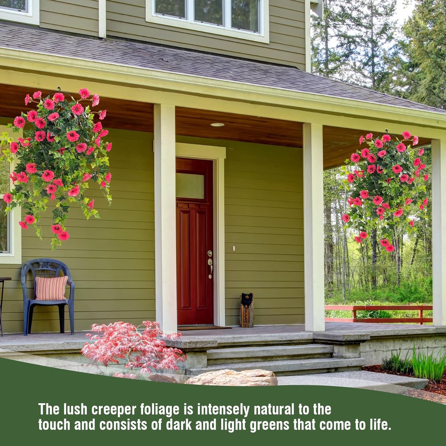 Artificial petunia plant Faux greenery Outdoor decoration hanging basket trumpet flower Garden Indoor balcony Decoration, Red