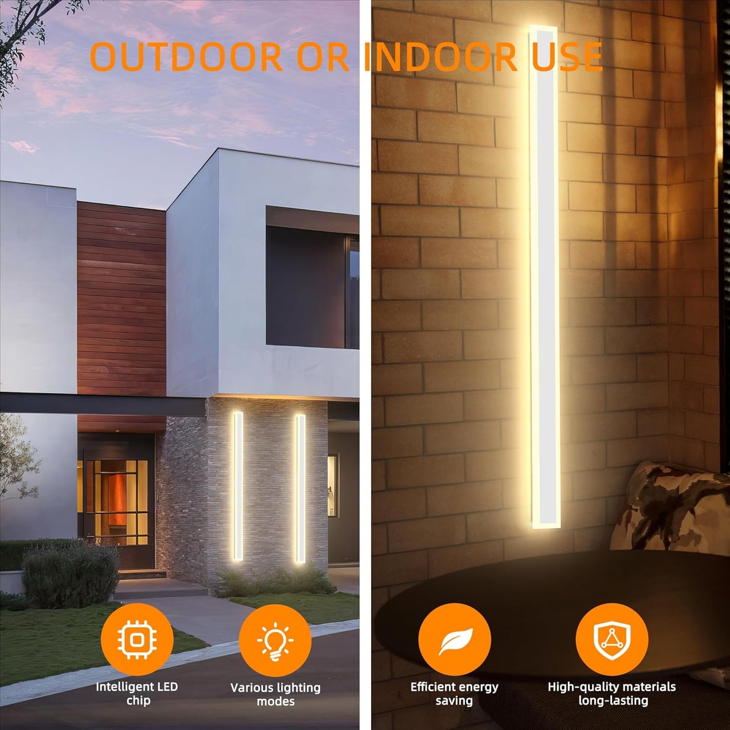 Modern Outdoor Wall Lights, 2 Pack Long Wall Sconce, Lighting Fixtures Long Wall Light 24w Waterproof Ip65 Black Exterior Sconce Led Linear Light for Garage, Patio (2pack-white, 60inch)