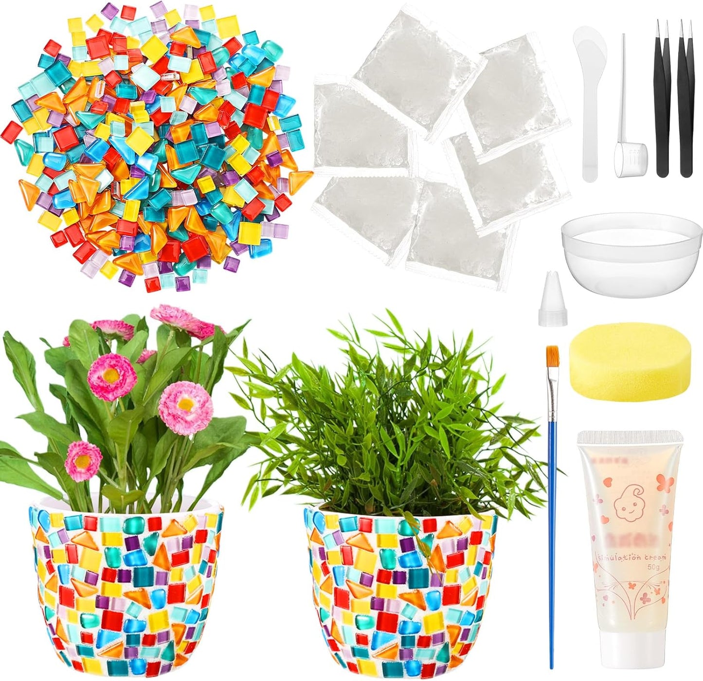 Tioncy 2 Set DIY Vase Mosaic Kit for Adults Gift, DIY Arts and Craft Kits with Vase Flower Mosaic Accessories Art Kit for Room Decor Craft Lovers Handmade, Home Decor Gifts(Multicolored)