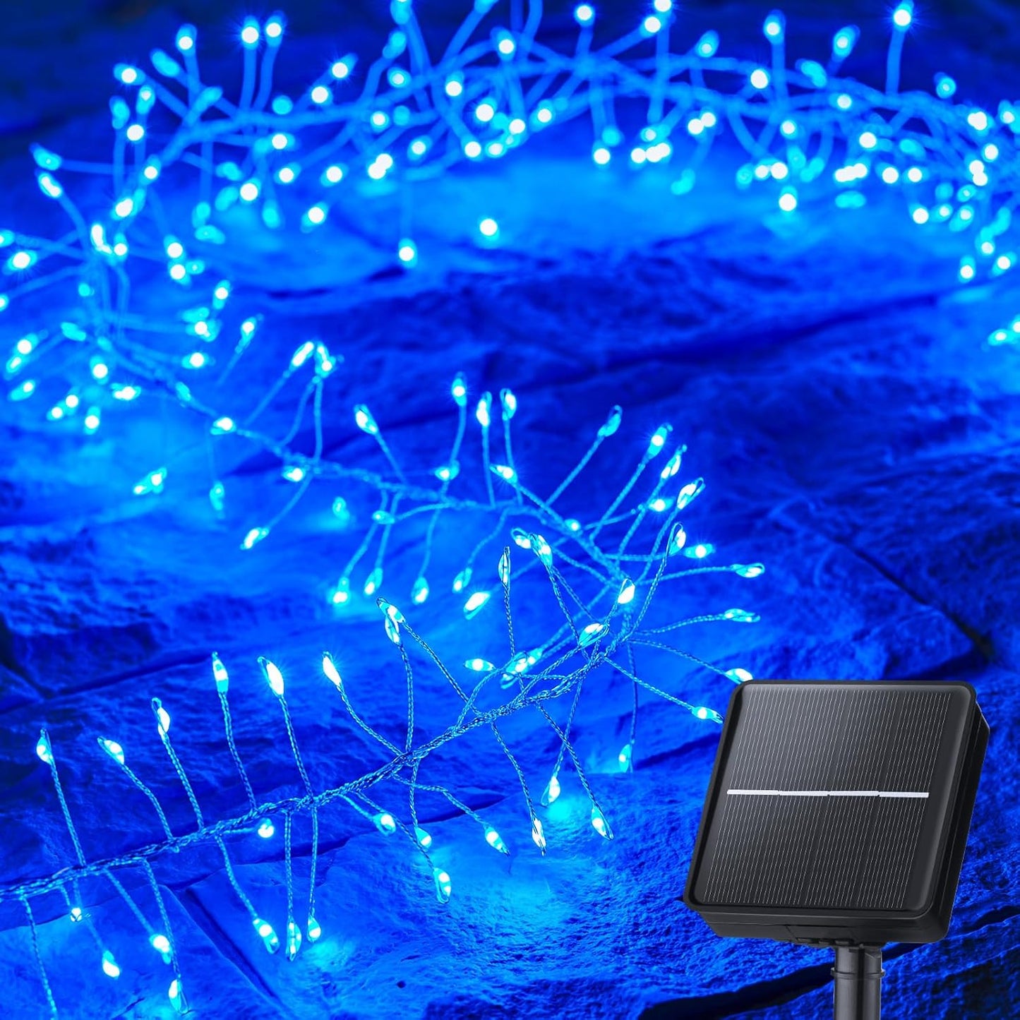 Brightown Solar Lights for Outside, 19.6Ft 240 LED Solar String Lights Outdoor Waterproof, 8 Modes Firecracker Balcony Lights for Tree Patio Christmas Party Wedding Decor (Blue)