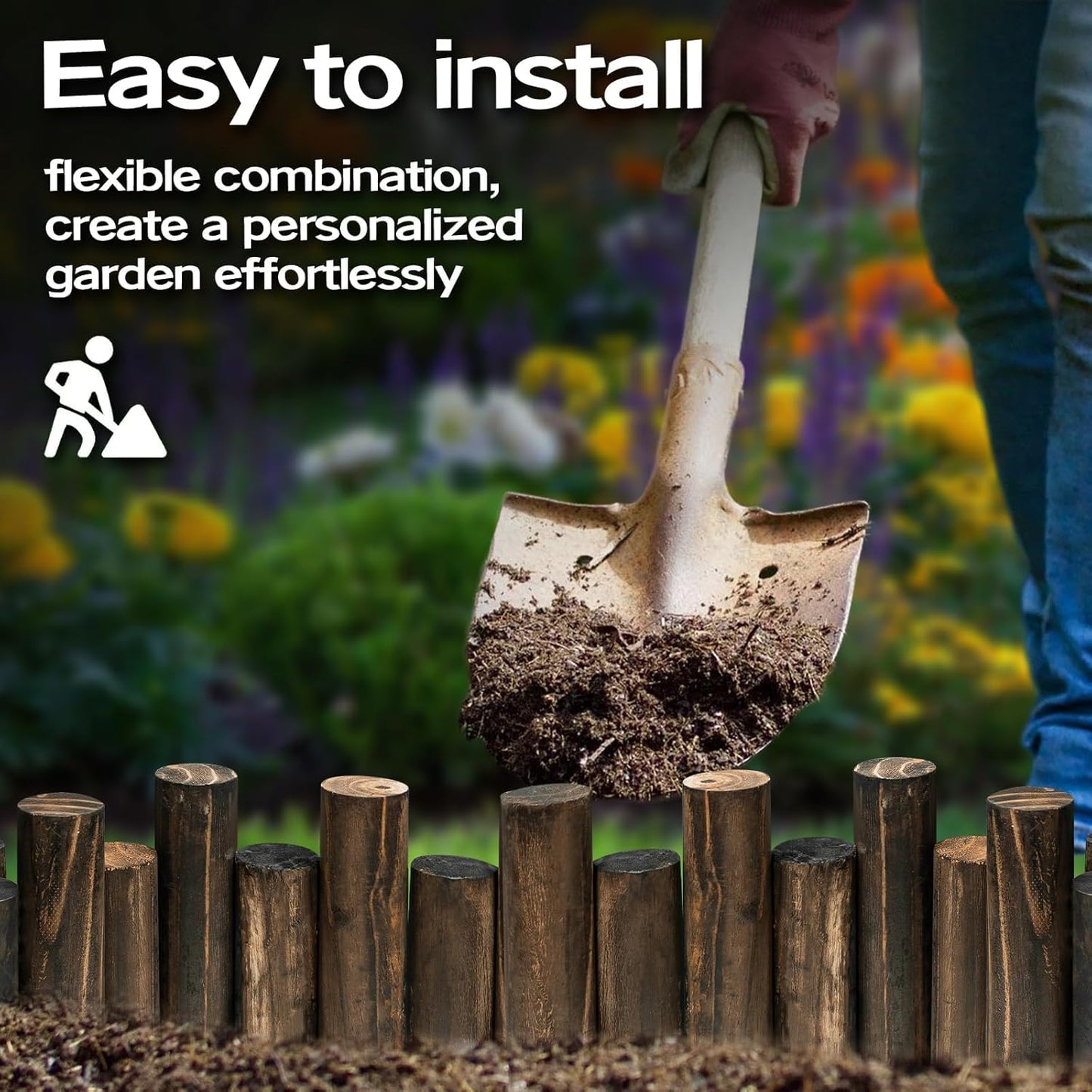 Wood Garden Edging, Natural Wooden Solid Log Fence Border Decorative for Flower Bed Barriers and Landscape Fencing, 6.9 in H x 3.0 ft L, 1.9 in Diameter (8PACK)