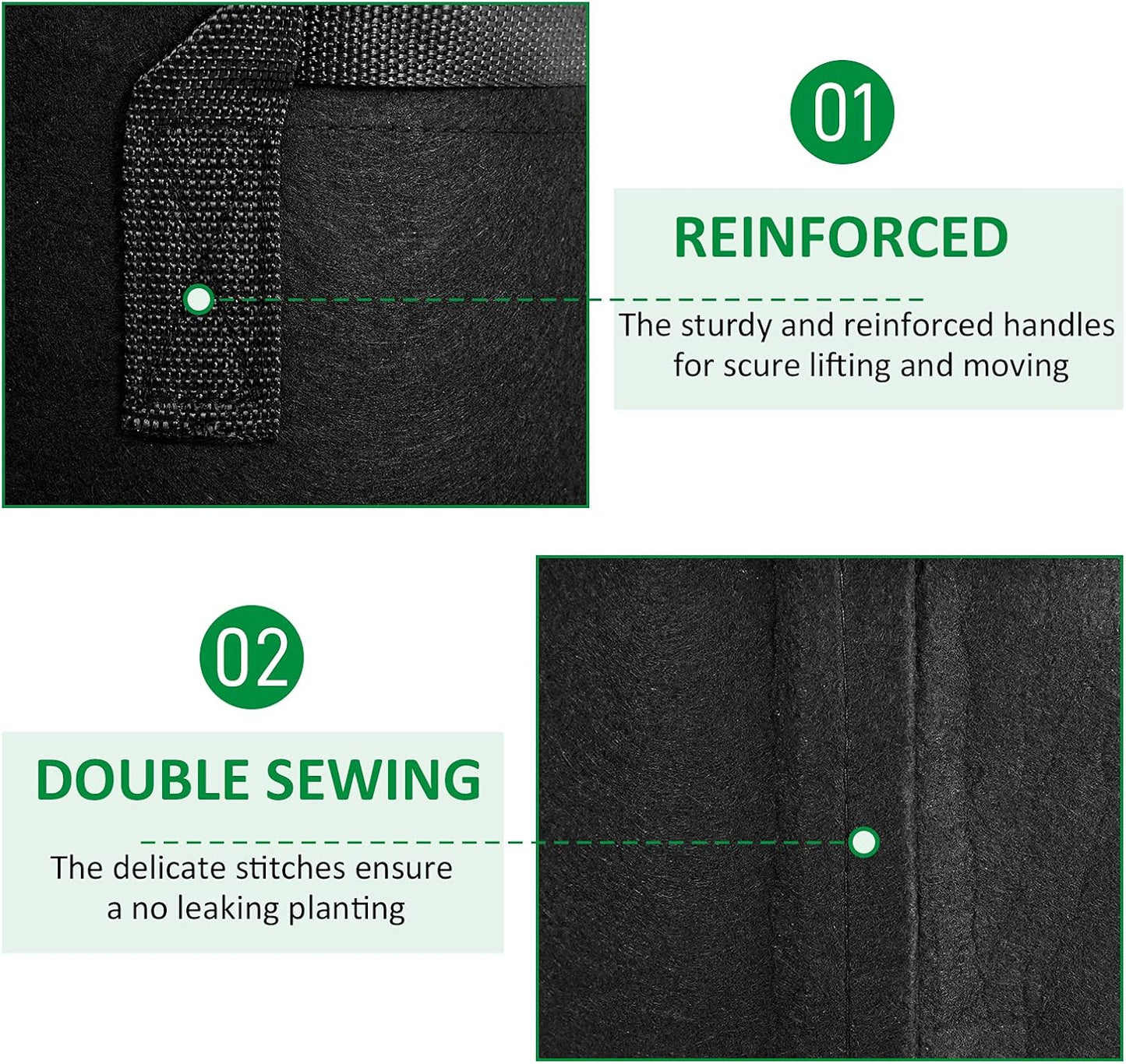 12-Pack 7 Gallon Thickened Non-Woven Grow Bags, Aeration Fabric Pots with Handles