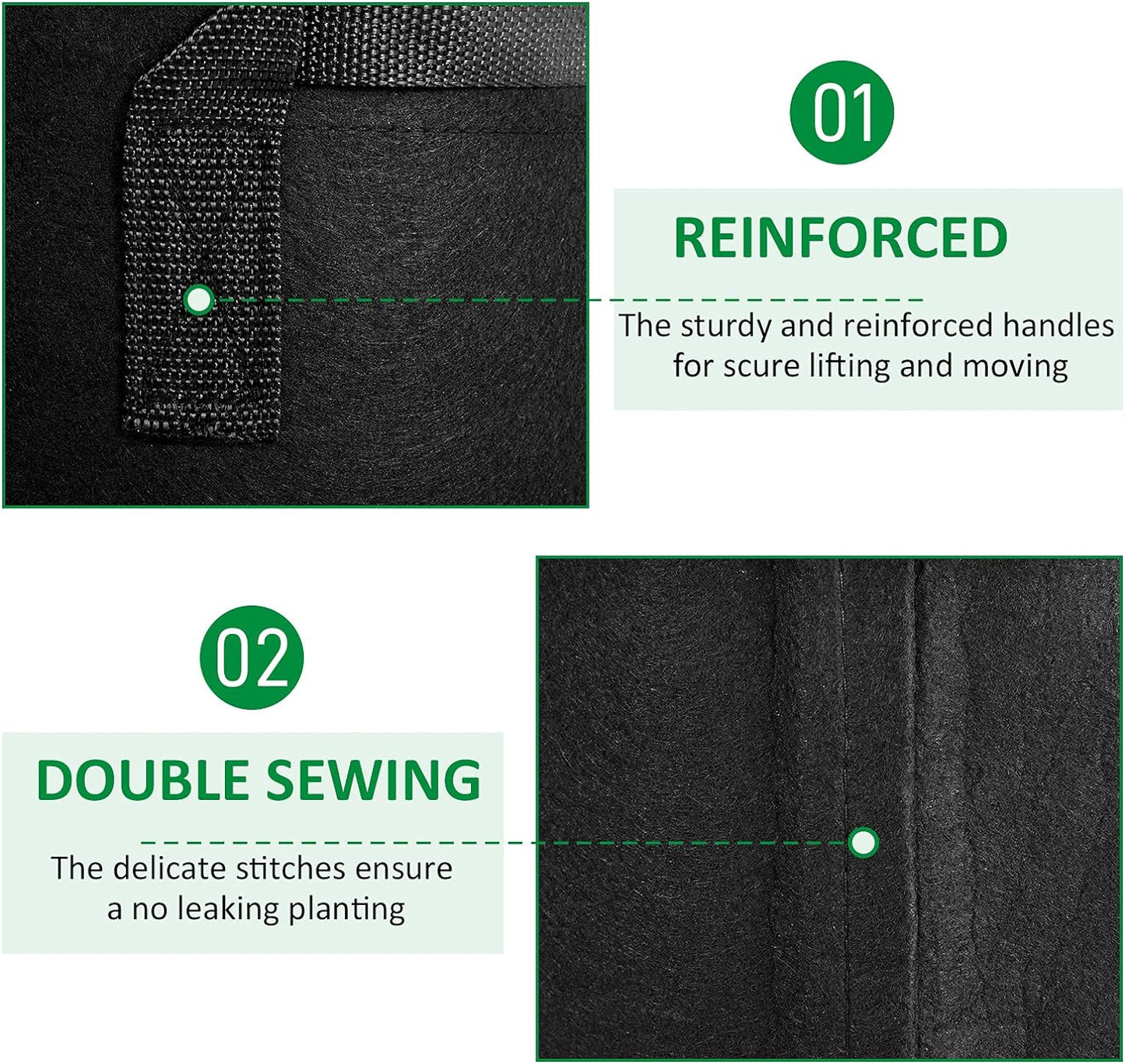 12-Pack 5 Gallon Thickened Non-Woven Grow Bags, Aeration Fabric Pots with Handles