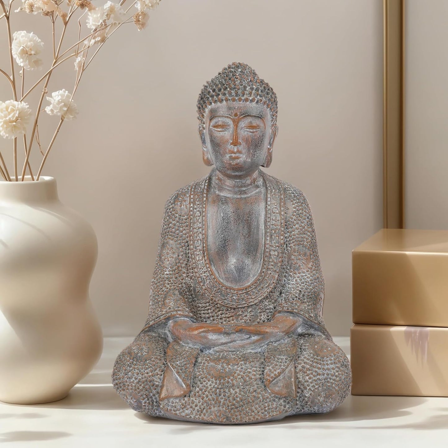 Buddha Statue Outdoor,Zen Garden Decor Buddha Sculpture for Home Meditation Decor Buda Decoration for Patio Desk Porch Yard Art Resin Decoration