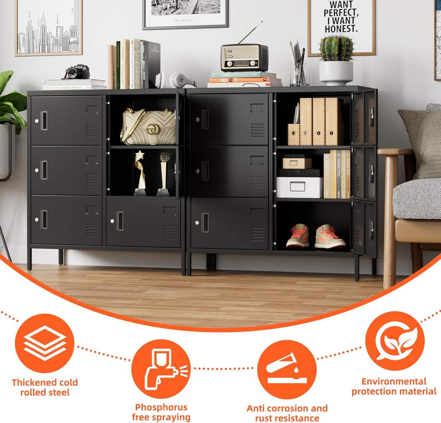 Metal Storage Lockers for Employees,6 Doors Lockable Steel Storage Locker for Office School Gyms Home,Assembly Required,Black