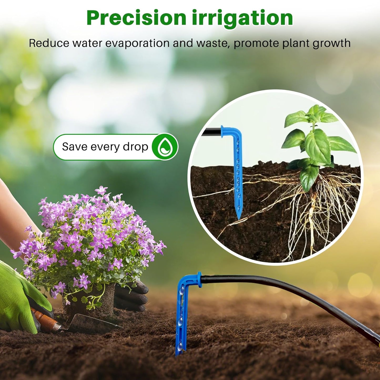 Biling 3W Solar Drip Irrigation System, Digital Programmable Smart Watering Kit with 2200mAh Battery for 15 Potted Plants Indoor/Outdoor Use