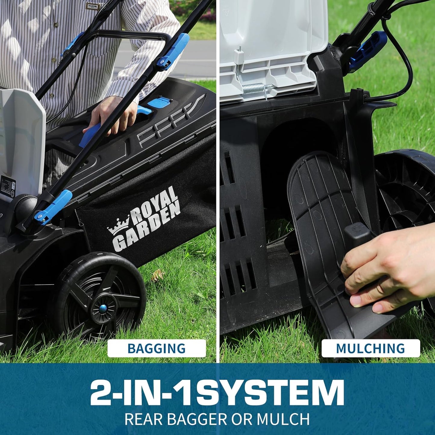 ROYAL GARDEN Electric 40V 17 Inch Cordless Lawn Mower Walk Behind Brushless Push Mower 6-Height Adjust Portable & Lightweight 2 x 20V Batteries and Charger Lawn Mowers Suitable for Garden Small Yards