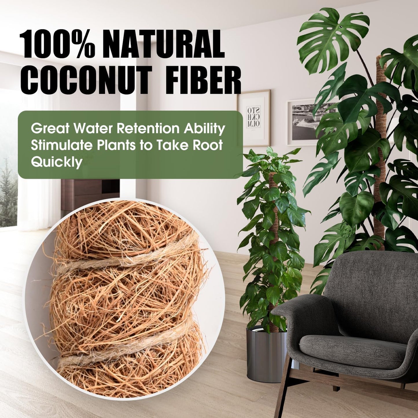 2 Pack Moss Pole, 63 Inch Bendable Moss Poles for Plants Monstera Long for Climbing Plants, Extra Large Handmade Pole Plant Sticks Support Stakes for Indoor Plants to Grow Upwards