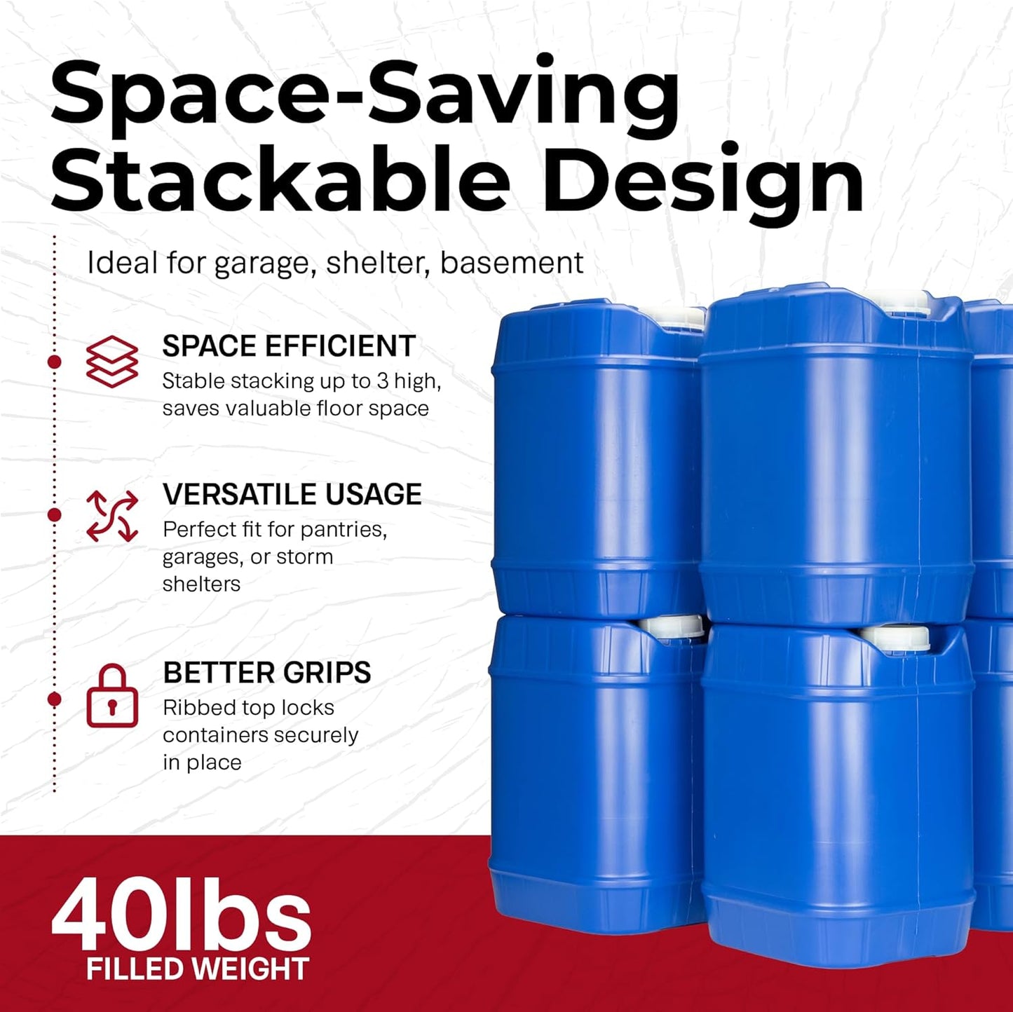 Emergency Water Storage Containers - 5 Gallon Each Water Storage Tank w/Lids + Spigot - Water Storage Container, Emergency Water Container, Survival Storage Tank - Stackable (20 Gallons (4 Tanks))