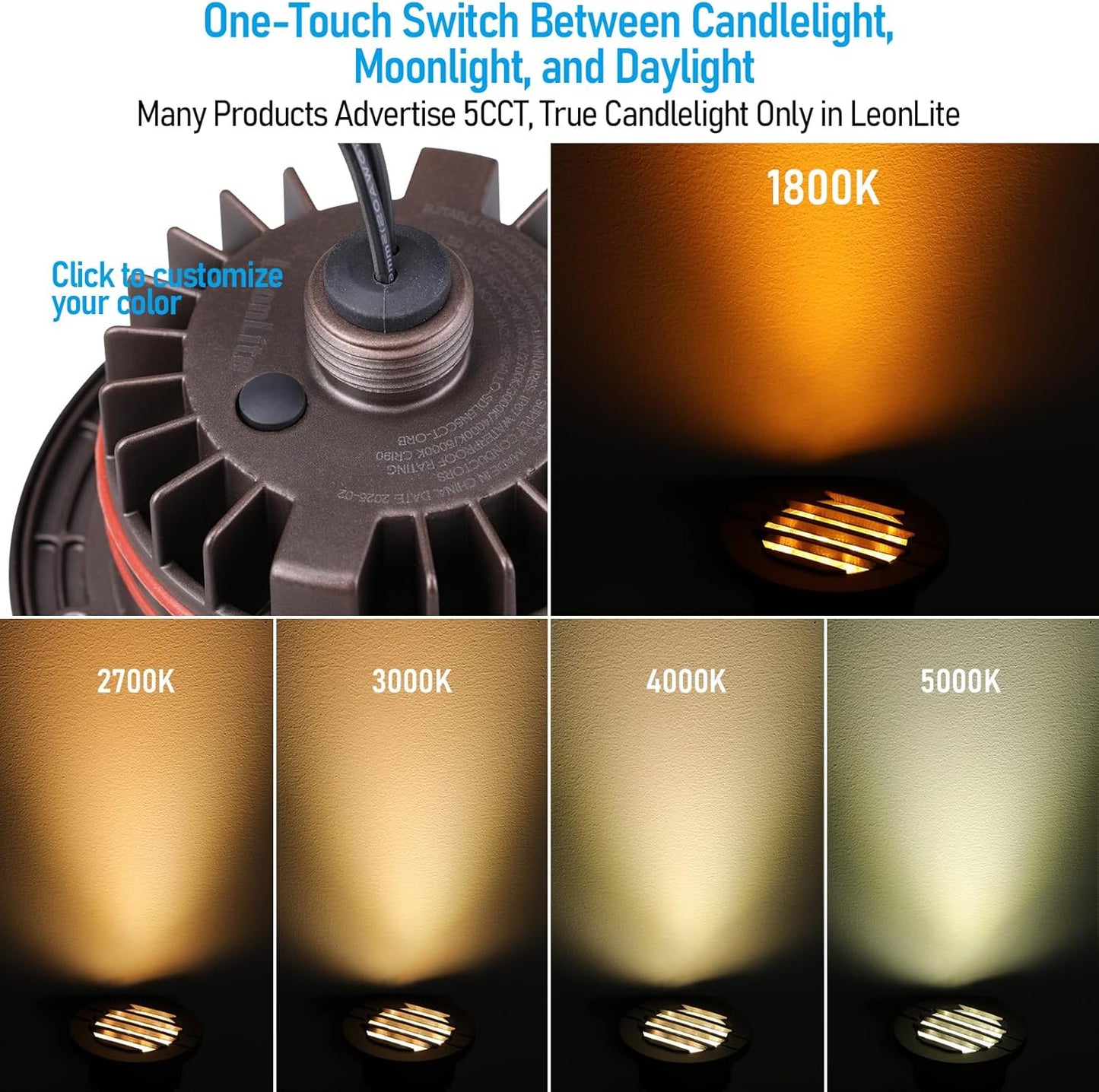 LEONLITE Dia. 4 Inch Well Lights Landscape LED In Ground, Grated Top, 5 Color Temperature Selectable, 12-24V AC/DC CRI90 Low Voltage Garden Landscaping, Oil Rubbed Bronze Aluminum Housing, Pack of 6