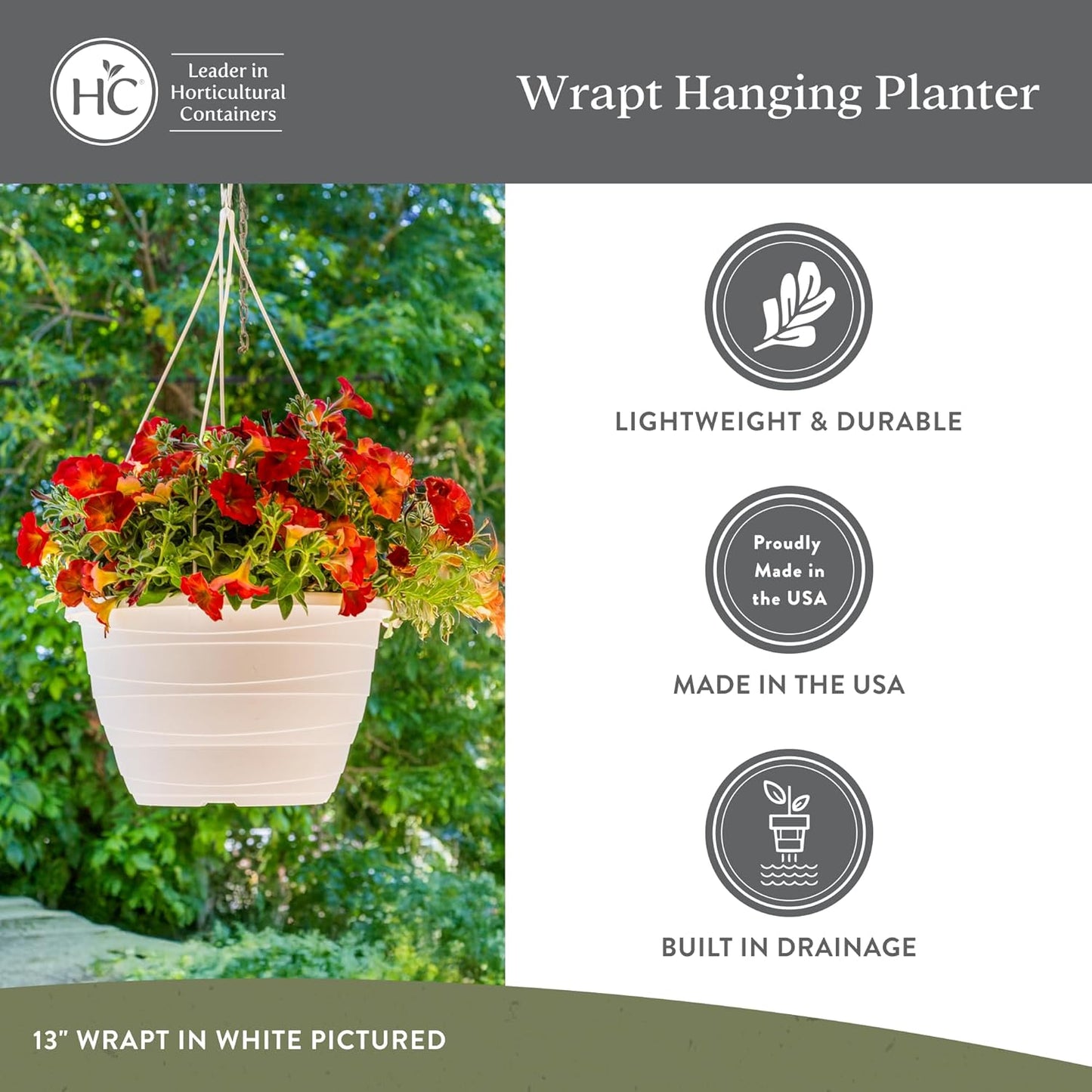 The HC Companies Wrapt Hanging Planters - Lightweight Plant Pot Hanger for Hanging Plants, Vegetables & Herbs - Outdoor & Indoor Hanging Basket for Plants (13" Black, Pack of 2)