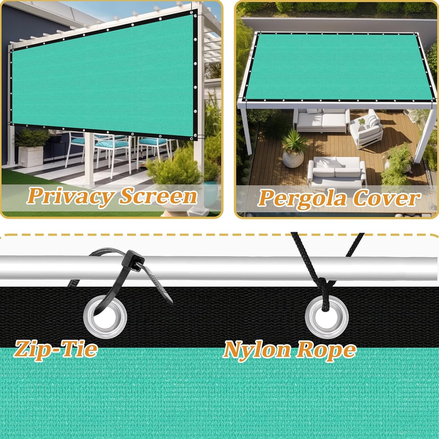 Shade&Beyond Customized Size 90% Sun Shade Cloth with Grommets, 12' X 20' Pergola Shade Cover Canopy, Mesh Tarp Sun Screens for Patio, Outdoor, Garden, Backyard GN01, Turquoise