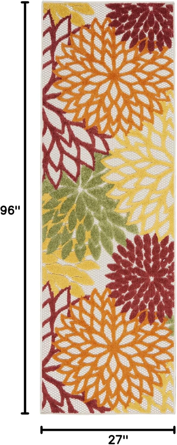 Nourison Home Aloha 8' Runner Red Multicolored Fabric Tropical Area Rug (8' Runner)