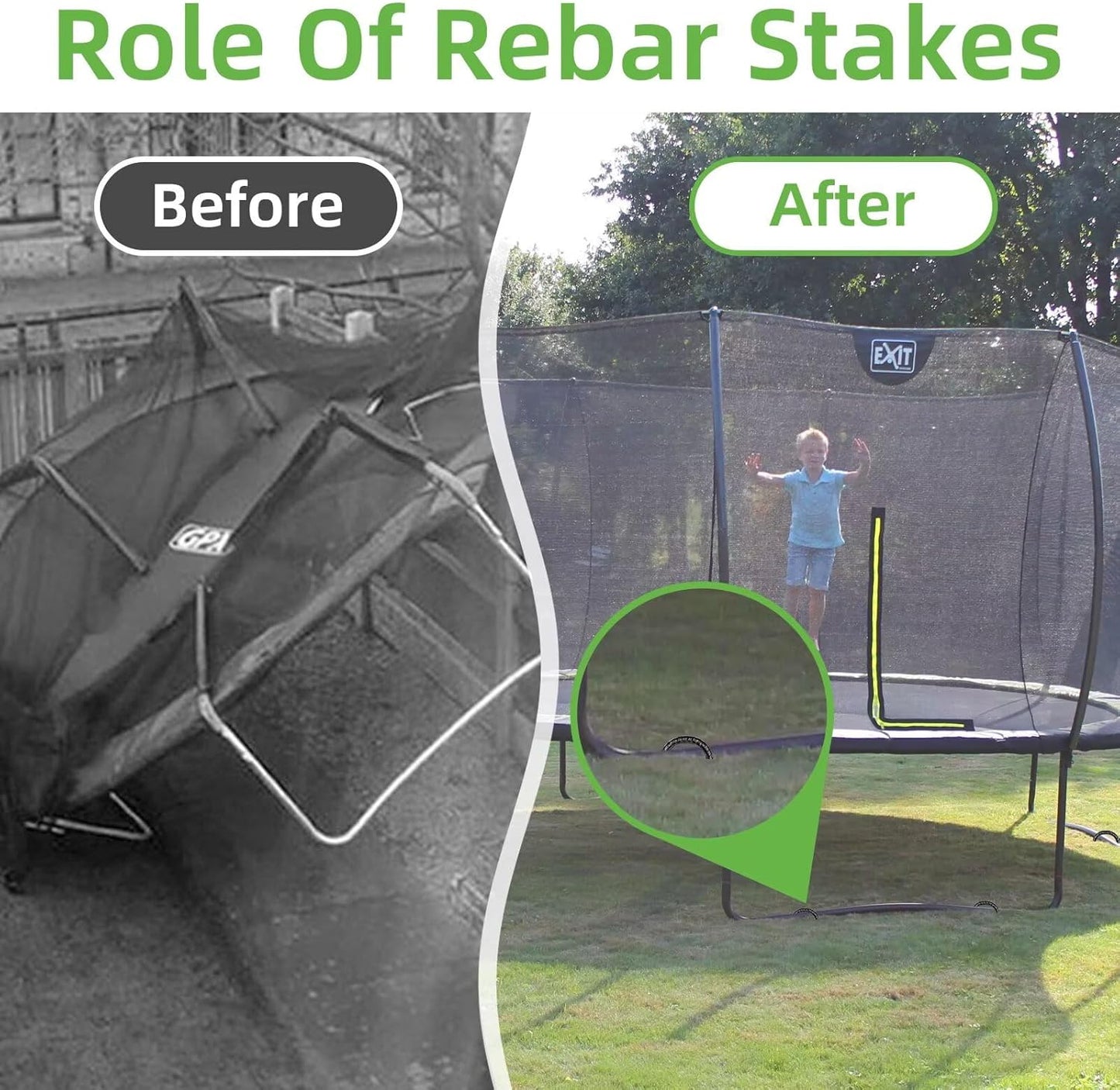 Black Trampoline Stakes Anchors High Wind 16inx10mm Galvanized U Hook 10pcs Rebar Stakes – Heavy Duty Ground Anchors for Trampoline,Yard & Inflatable,Landscape Metal Stakes for Outdoor Decorations