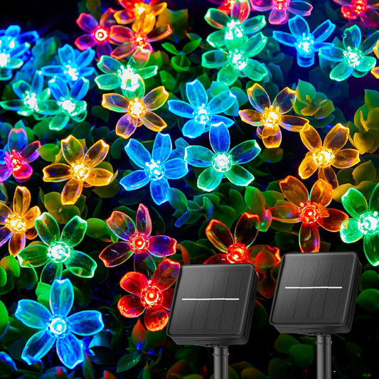Brightown 2 Pack Total 52FT 120 LED Flower Solar String Lights Outdoor Waterproof Fairy Lights for Garden Yard Fence Patio Christmas Tree Wedding Party Decor, Multicolor