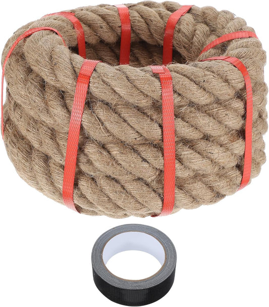MECCANIXITY Jute Rope 0.5 Inch x 33ft, Thick Twine Rope Ropes Braided Jute Twine Natural Brown Burlap Cord String Heavy Twisted with Tape for Decorative Crafts Railing Swing Tug of War
