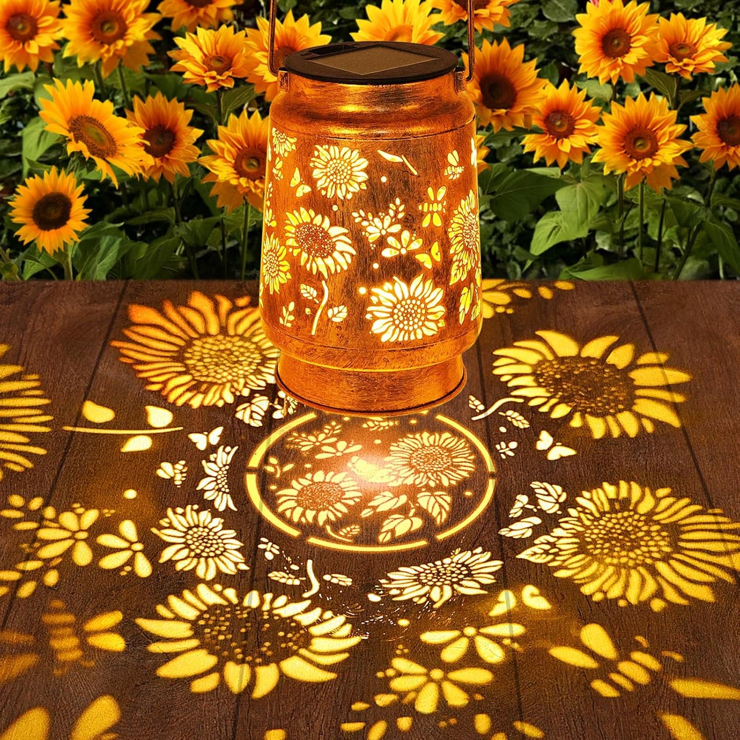 Sunflower Solar Lanterns Garden Decor, Birthday Gifts for Women Mom Grandma Metal Hanging Solar Lights Outdoor Waterproof LED Decoration with Shepherd Hook Outside for Garden Yard Patio Fall Decor