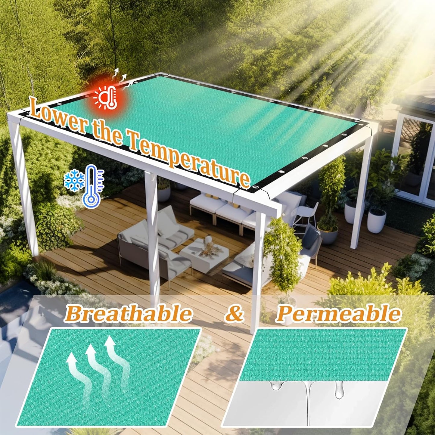 Shade&Beyond Customized Size 90% Sun Shade Cloth with Grommets, 6' X 12' Pergola Shade Cover Canopy, Mesh Tarp Sun Screens for Patio, Outdoor, Garden, Backyard GN01, Turquoise