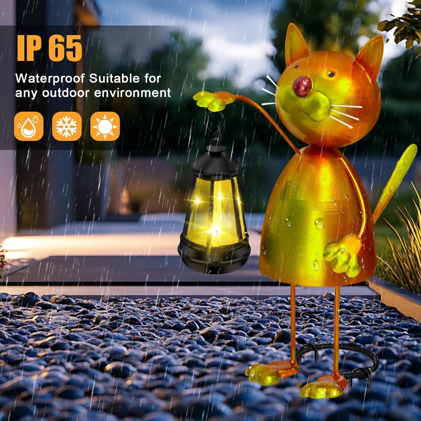 Solar Garden Decor Cat Statue with Solar Lights,13.78in Tall Metal Cat Figurines Decor,Birthday Gifts for Women Mom Grandma,Decorative Stakes for Yard Art Lawn Porch Patio Outside Decorations