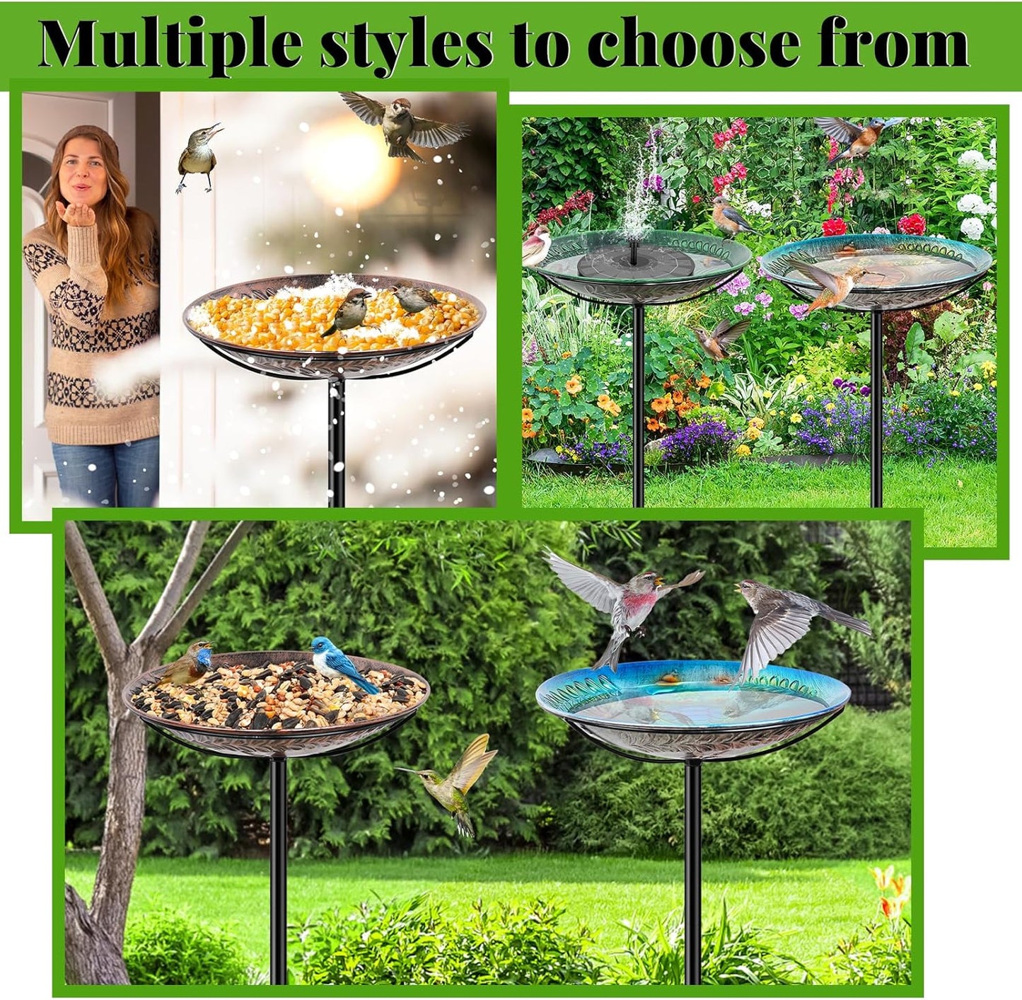 Metal Bird Bath for Outside, Detachable Birdbath & Birdfeeder with Base Stake, Vintage Bird Baths Feeder Bowl for Outdoors Garden Yard Lawn Decor (Vintage Silver)