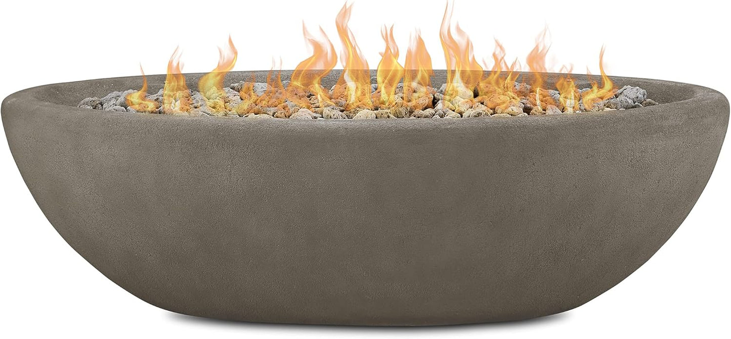Real Flame Riverside 58" Oval Propane Fire Pit Bowl, Push-Button Ignition, Includes 28" Stainless Steel Burner, Lightweight 50,000 BTUs of Heat - Adjustable Flame Height