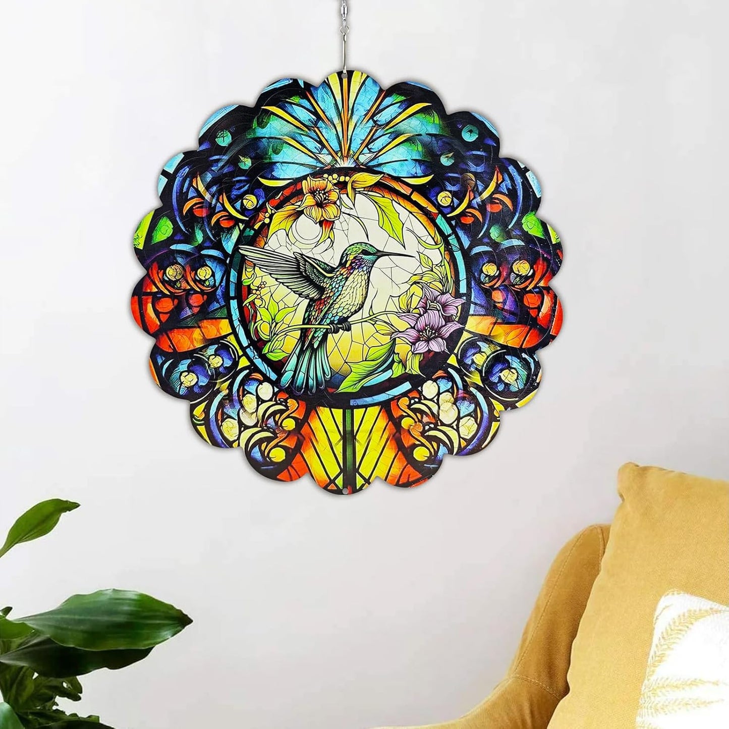 Wind Spinners Hummingbird Arts12 inch 3D Stainless Steel Laser Cut Metal Art Geometric Pattern Wind Sculpture Hanging for Yard Garden Decorations Gifts Indoor Outdoor