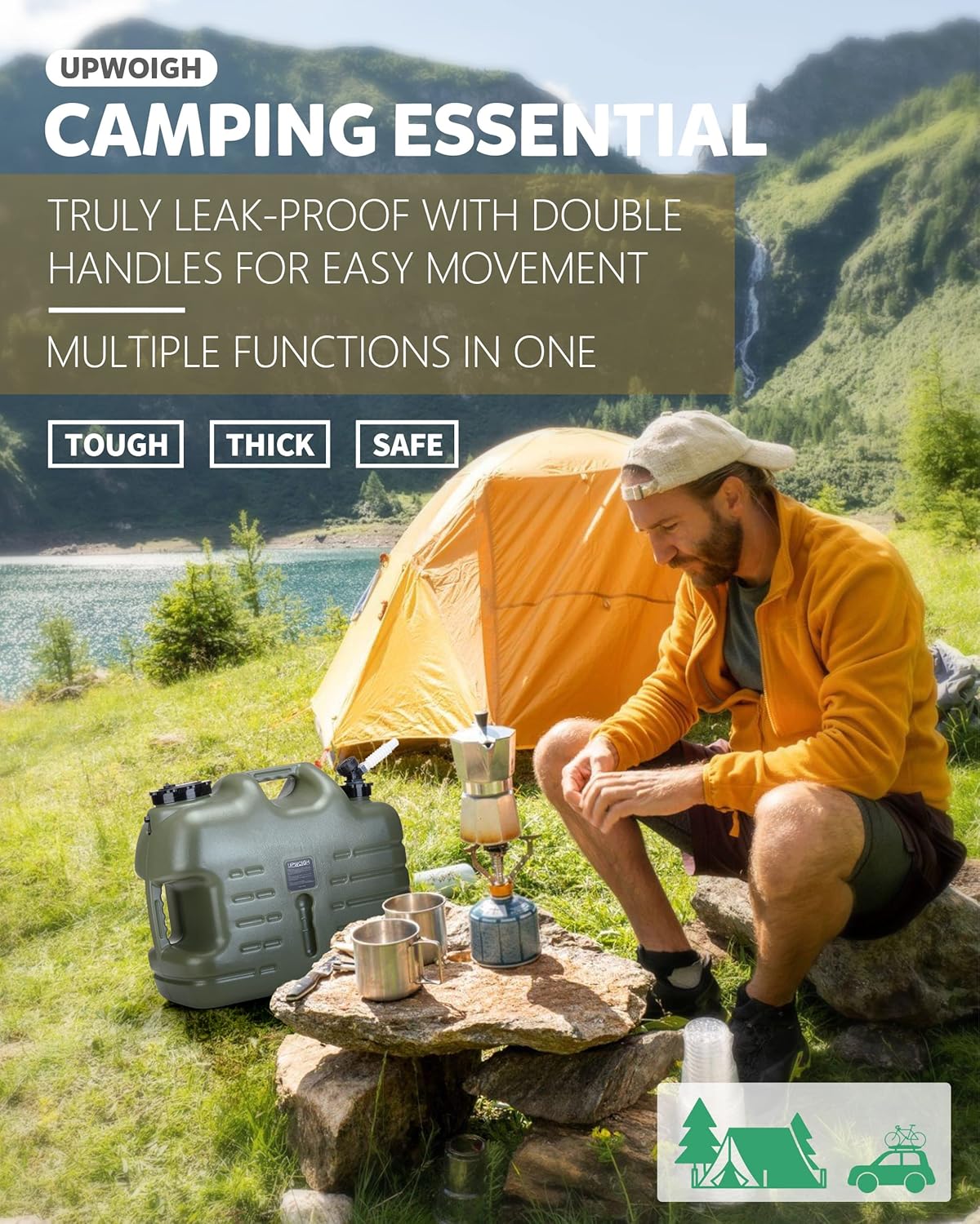 UPWOIGH Camping Water Container, 8.2 Gallon Water Jug(17.2x14.6x9.9 in), Truly No Leakage Water Storage, Big Green Water Tank,BPA Free Portable Emergency Water Storage for Camping, Hiking,Hurricane