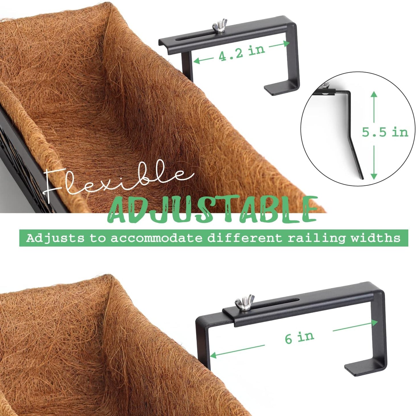 Window Box Railing, 36 Inch Black Metal Hanging Flower Planter Basket with Coco Liner for Outdoor Balcony Porch Fence Patio for Home, Office and Hotel (Black - 2 Pcs/Set)