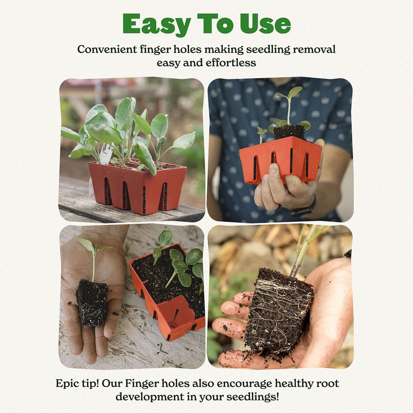 Epic Gardening Reusable Seed Starter Tray - 6 Cell/24 Seedling Starter Trays - Easy Watering, Indoor Greenhouse, Plant Starter, Gardener-Friendly for Seedlings | UV-Treated & BPA-Free - Terracotta