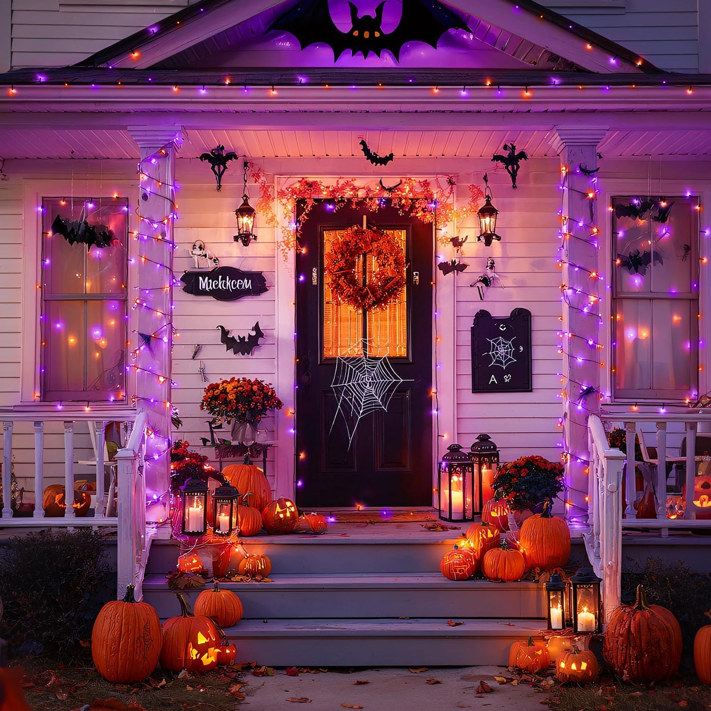 JMEXSUSS Orange and Purple Solar Halloween Lights, 2 Pack Total 400 LED Solar String Lights Outdoor Waterproof, 8 Modes Halloween Light for Outside Patio Yard Tree Decorations