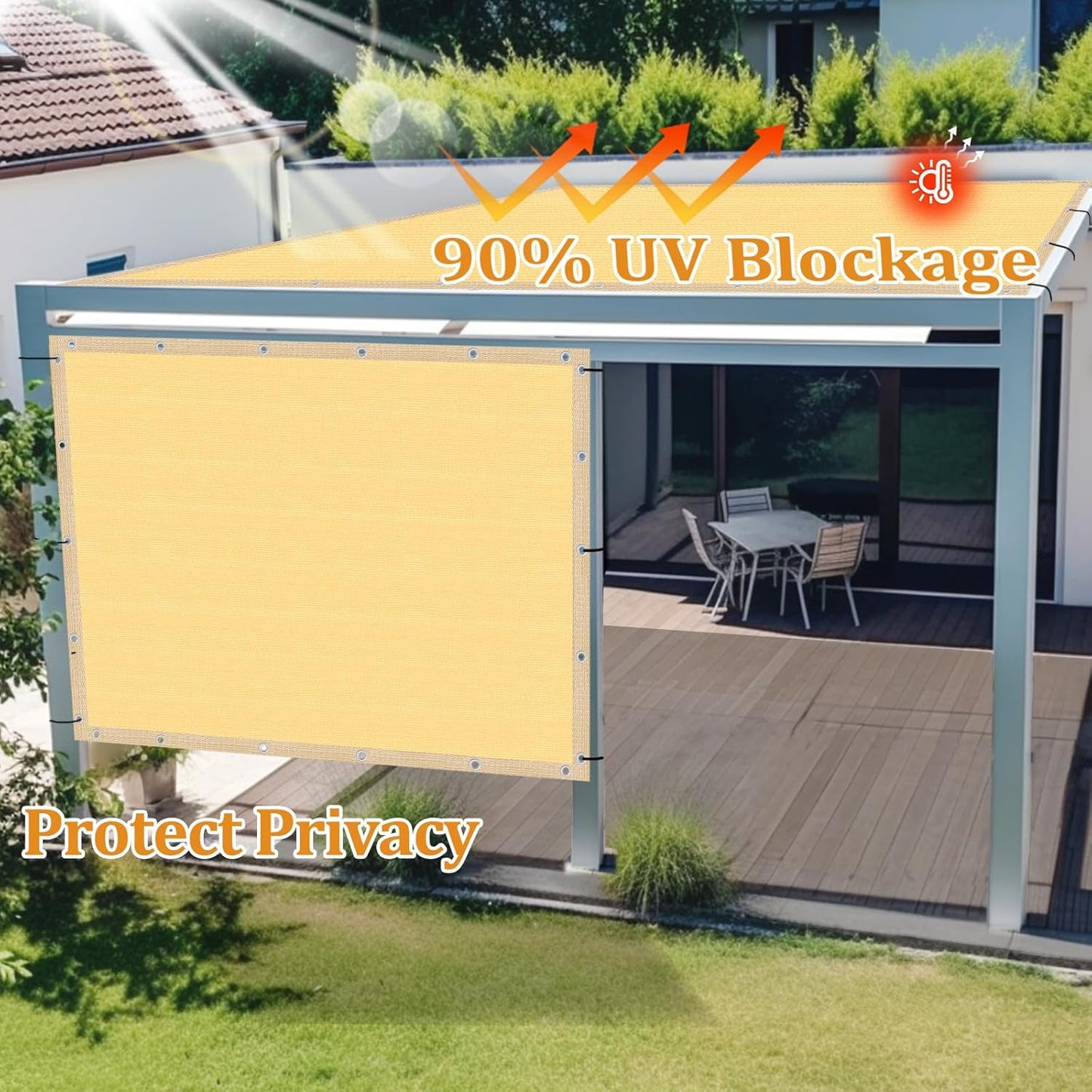 Shade&Beyond Customized Size 7' X 9' Shade Cloth with Grommets, 90% UV Protection UV Protection Mesh Tarp Sun Screens for Patio GN01, Sand
