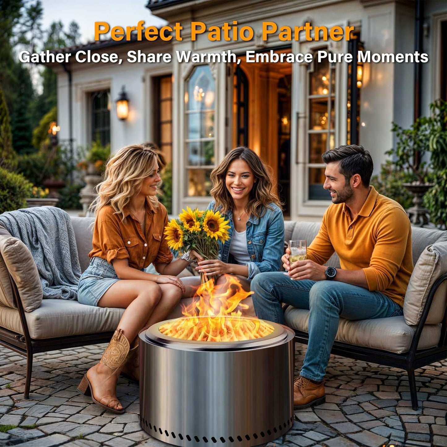 HGD 28 Inch Smokeless Firepit, Stainless Steel Fire Pit, Wood Burning Firepit for Patio Garden Picnic