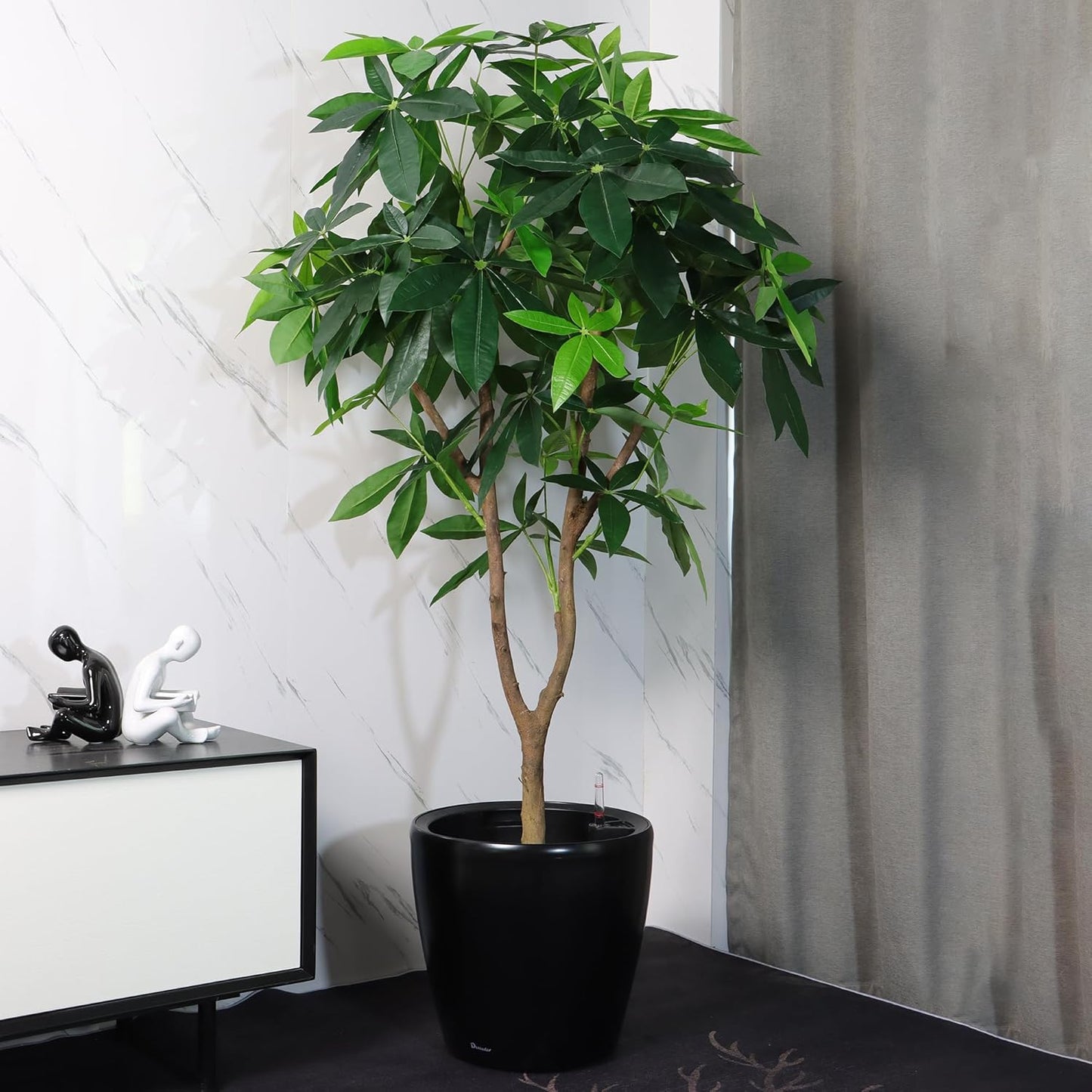 Dexceder 13x12 Self Watering Planter with Wheels Indoor Outdoor, Inner Pot Design, Thickened Large Floor Standing Flower Plant Pot with Water Level Indicator (Black Matte)