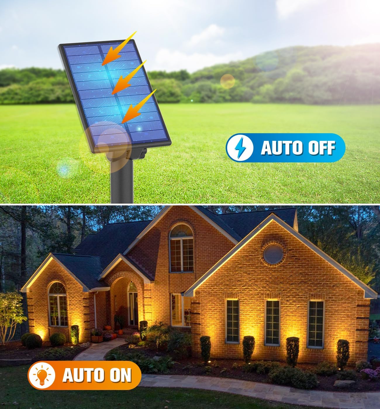 APONUO Metal Solar Spot Lights Outdoor with 9.8ft Cable Solar Powered Landscape Lighting Low Voltage IP65 Waterproof Auto On/Off for Outside Garden Yard Landscape Pathway Garage-Warm White(1-in-1)
