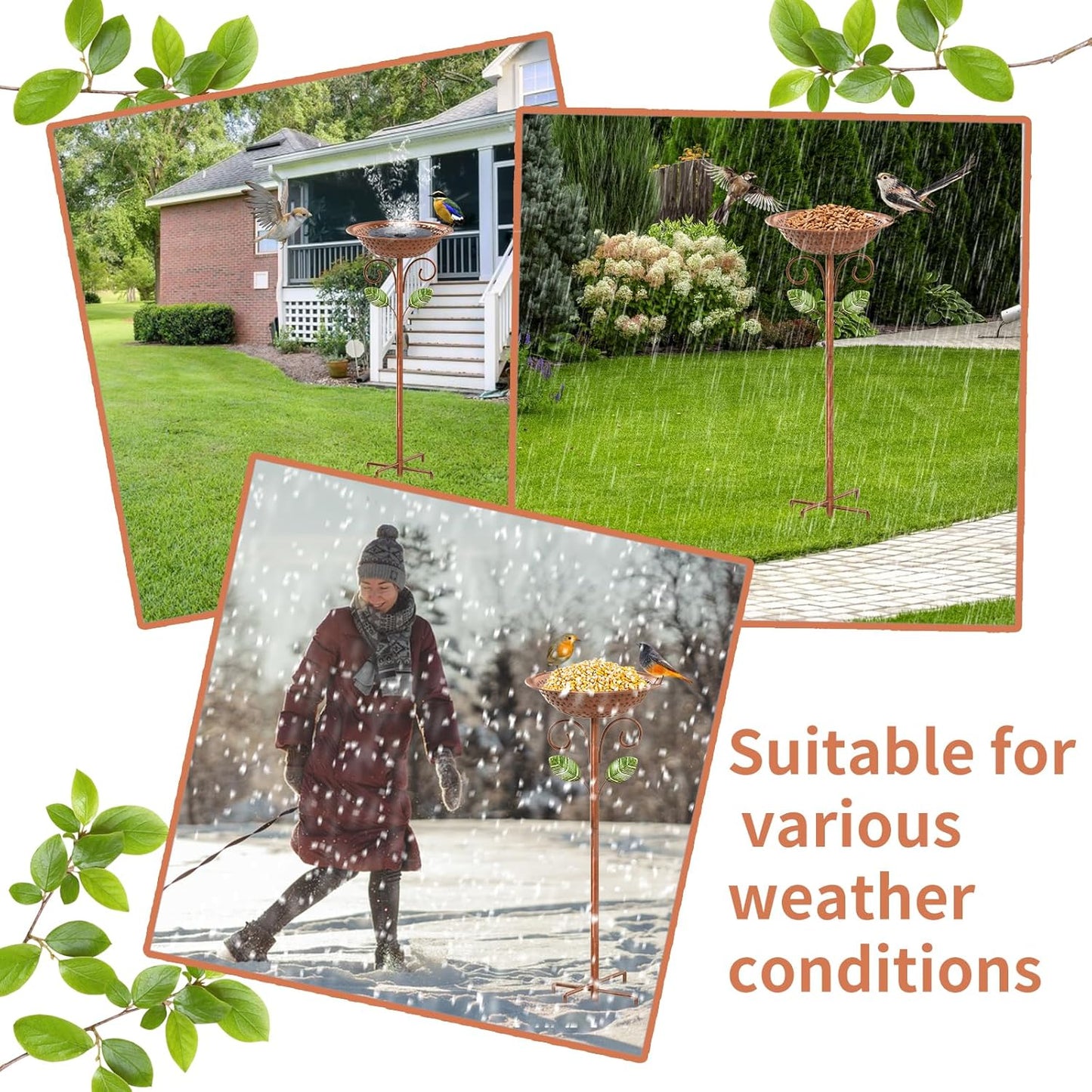 Metal Bird Bath for Outside Garden Birdbath Bowl, 42.1" Height Bird Feeders for Outdoors with 5 Prongs Base Stake, Standing Birdfeeders Bath Bowl for Yard Lawn Decor (A)