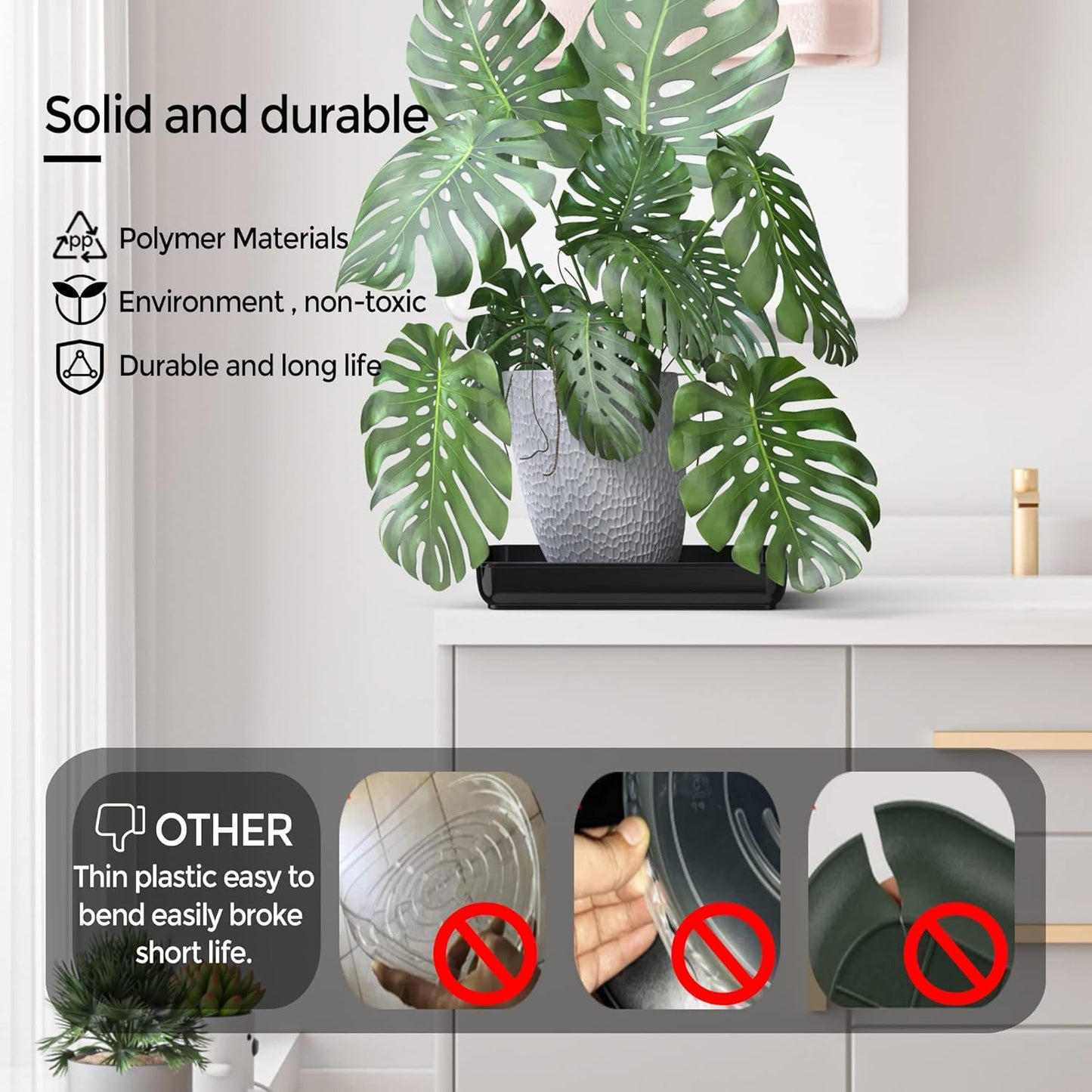 WAYNHUI Squared Plant Saucer 6/8/10/12/14/16/18Square Plastic Basin Tray Large/Small Water Receiving Tray (Black 6inch 5pack)