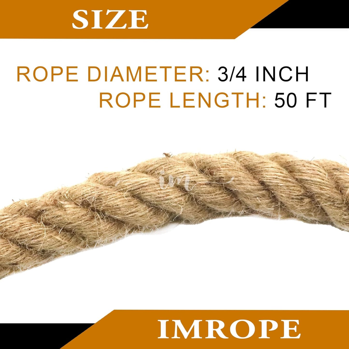 Twisted Jute Rope 3/4 Inch x 50 Ft, IMROPE Natural Jute Rope 4 Strands for DIY Arts Crafts, Garden, Home Decorating, Hammock