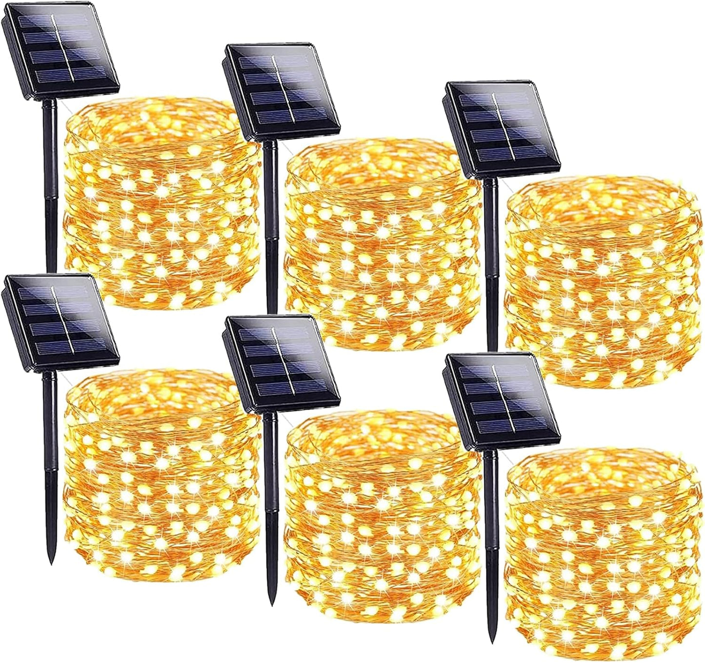 Solar String Lights Outdoor, 6 Pack Each 100 LED Solar Christmas Lights Outside Waterproof Copper Wire with 8 Modes Solar Fairy Twinkle Lights for Garden Yard Tree Wedding Christmas Decor (Warm White)