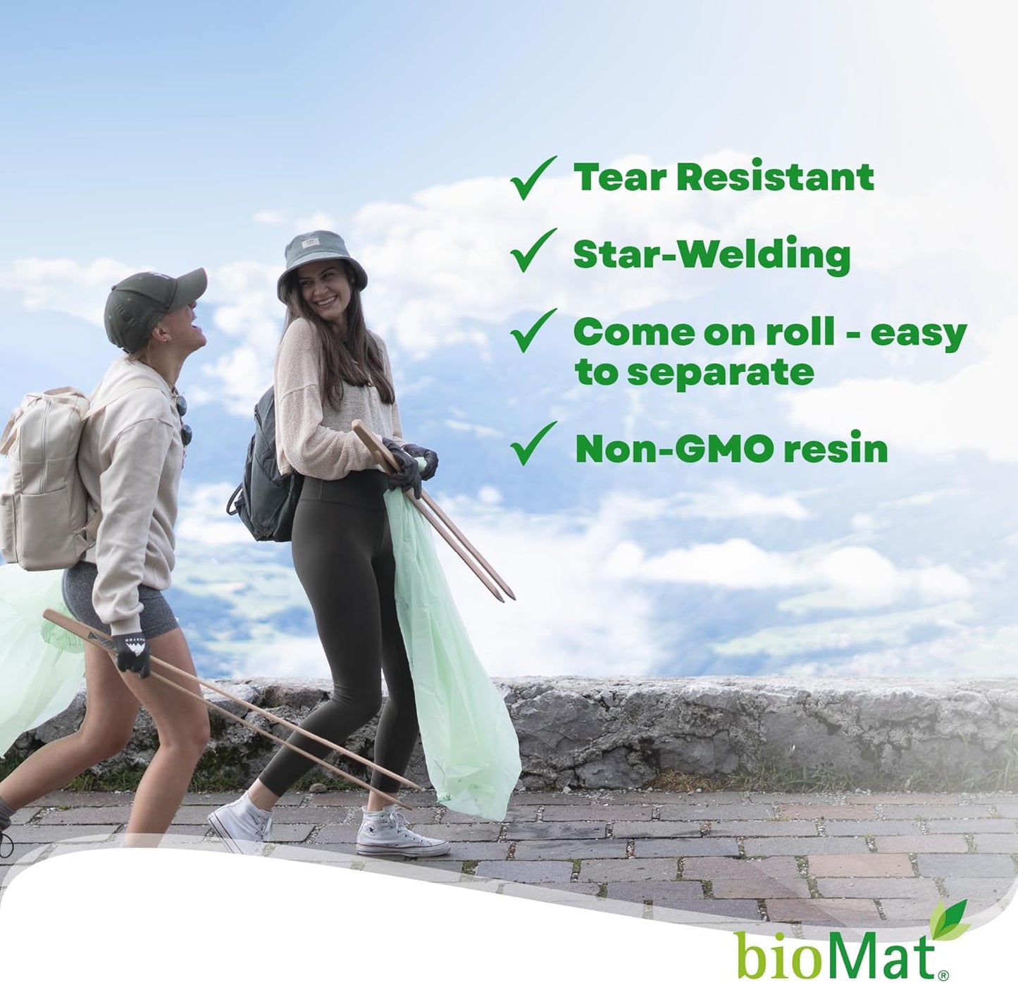 bioMat 35 Gallon Compostable Trash Bags; 30 Count, BPI ASTM D6400 and CMA Certified, Large Compost Bags for Kitchen Compost Bin