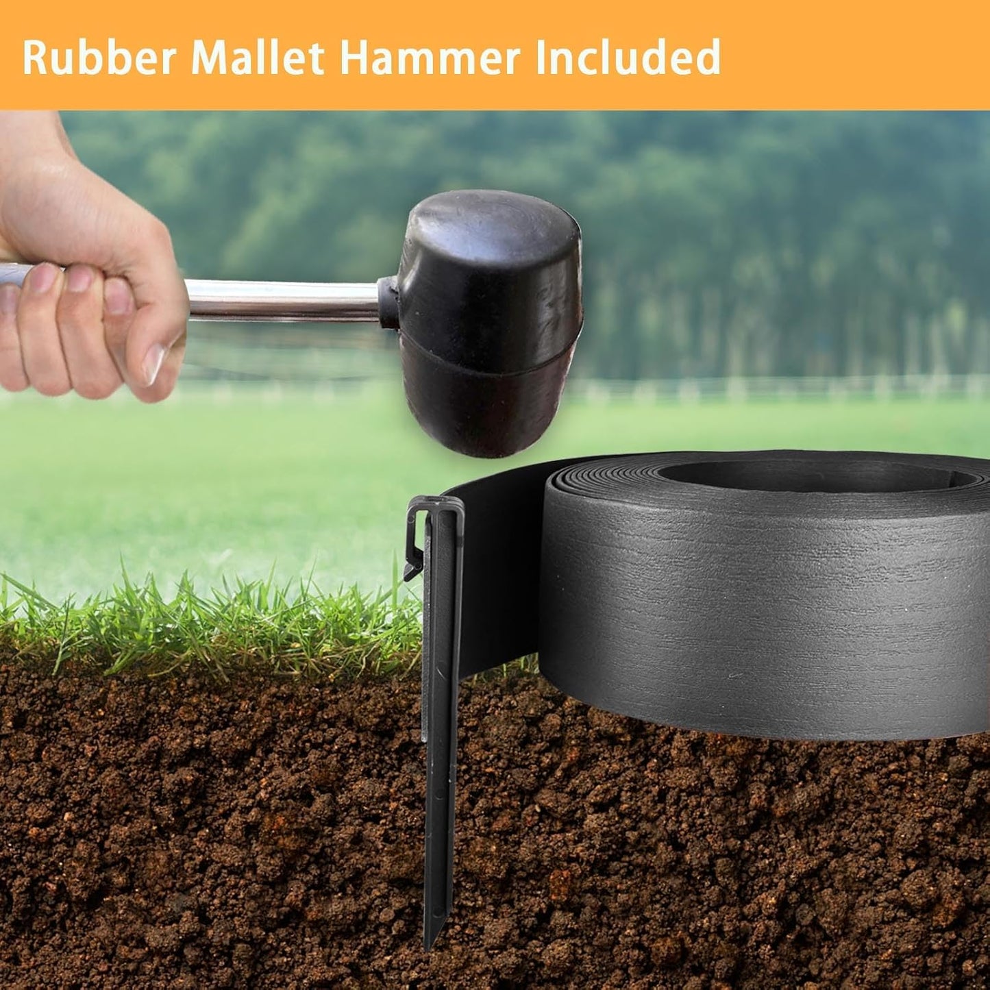 Landscape Edging Kit, Include 4 Inch High 120 Feet Length Terrace Board, 60 Durable Spikes, Edging Pruning Shear, Rubber Mallet Hammer, Black