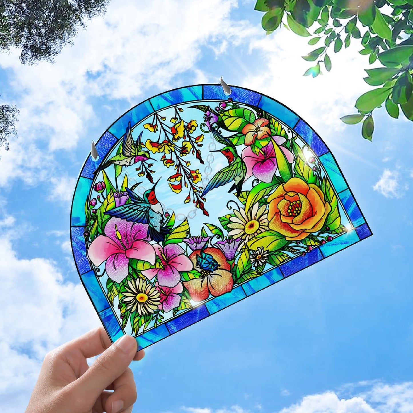 Hummingbird Stained Glass Suncatcher, Stained Glass Birds Suncatcher Window Hanging, Unique Hummingbird Gifts for Bird Lover