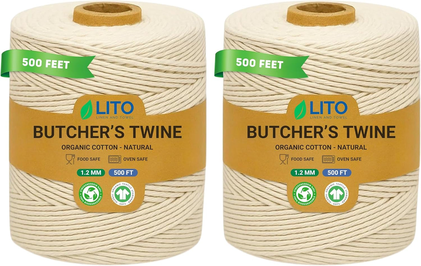 Organic Butcher’s Twine for Cooking & Trussing – 1.2mm Heavy-Duty Natural Cotton Kitchen Twine 1000 Feet – Food-Safe, Oven-Safe String for Meat, Turkey, Baking, & Crafts