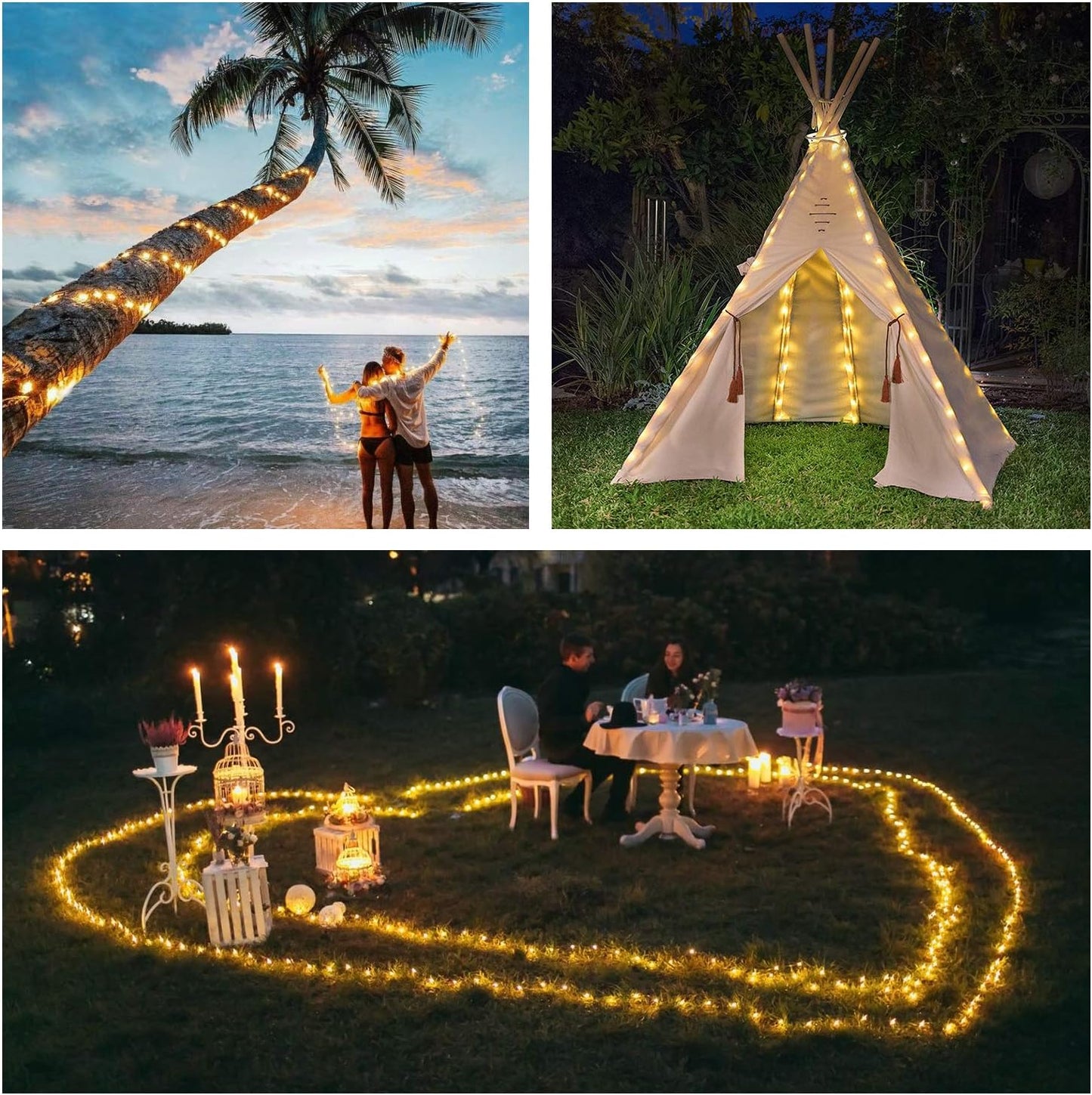 QITONG 4 Pack Warm White Solar Fairy Lights, Each 33ft 100 LED String Light Outdoor Waterproof, 8 Modes Copper Wire Mini Twinkle Lights for Outside