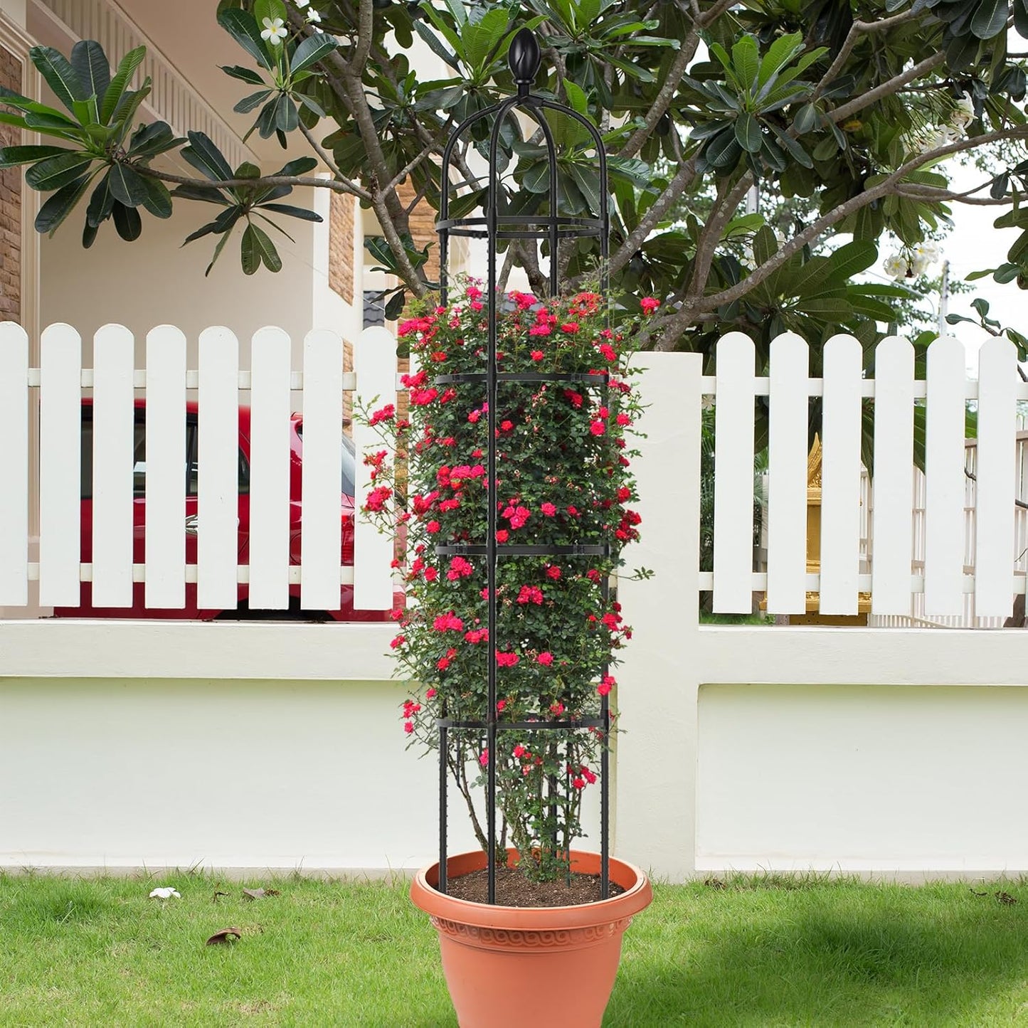 2 Pack 6Ft Tall Garden Obelisk Trellis for Climbing Plants Outdoor, Rustproof Plant Trellis Garden Tower Trellis for Potted Plant Climbing, Flowers Vegetable Cucumber Trellis